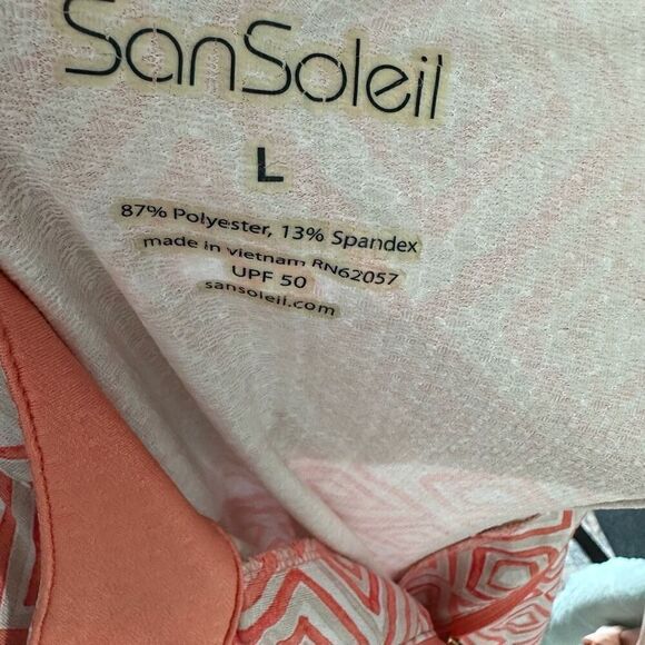 San Soleil Orange Diamond Print Golf Top 1/4 Zip Jewel UPF 50+ Vent Arms Size L - Picture 4 of 8